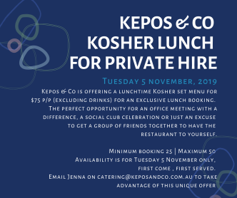 Exclusive hire for kosher lunch - Tuesday 5 NOV 2019
