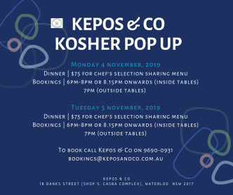 Kosher pop up dinners - NOV 2019